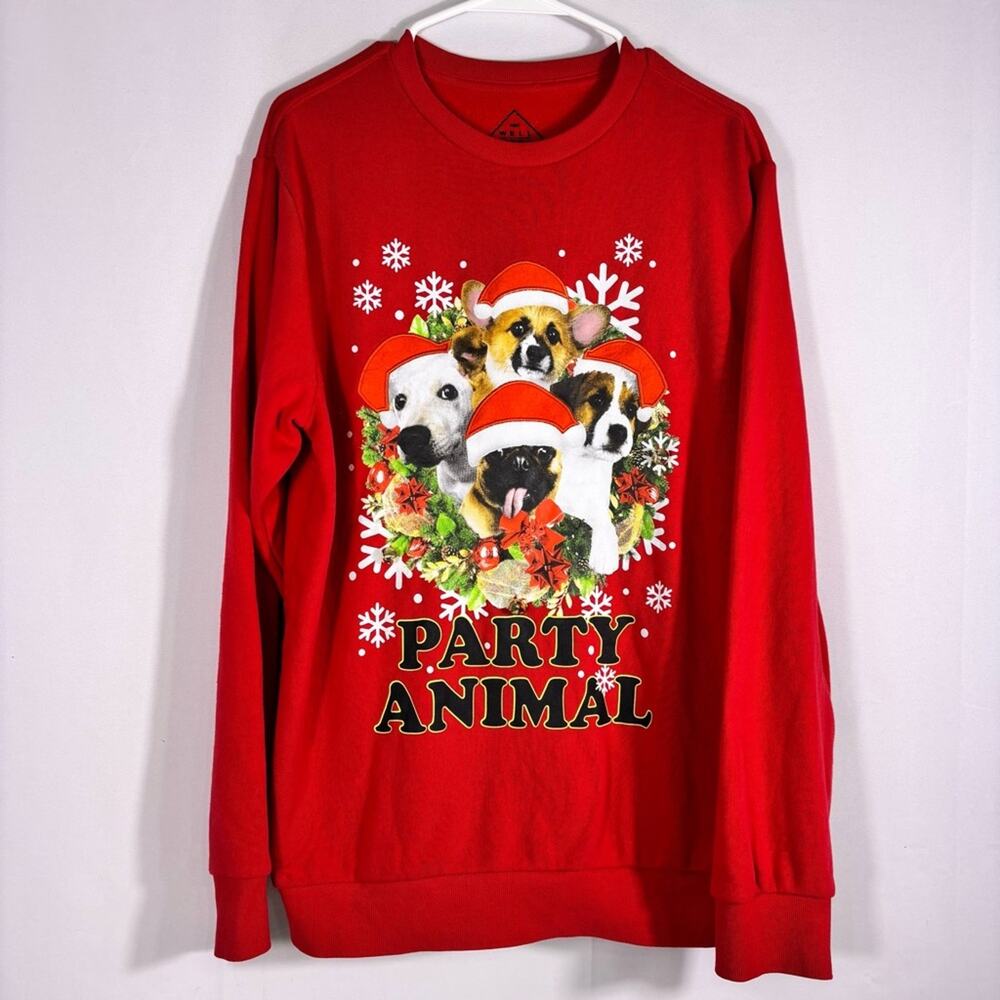 Well Worn Red “Party Animal” Dog Ugly Christmas Sweatshirt Size Large 0764